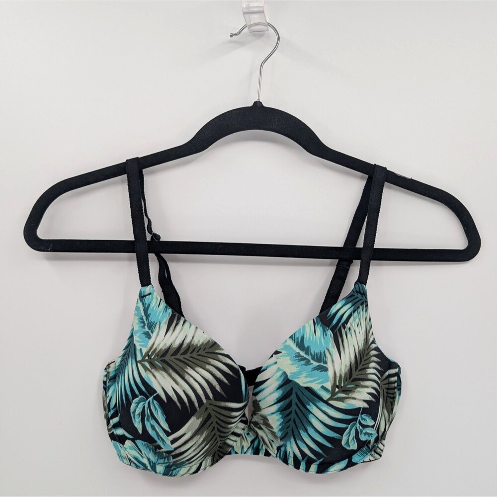 Victoria's Secret PINK Bra 34C Green Tropical Leaves Push Up-READ